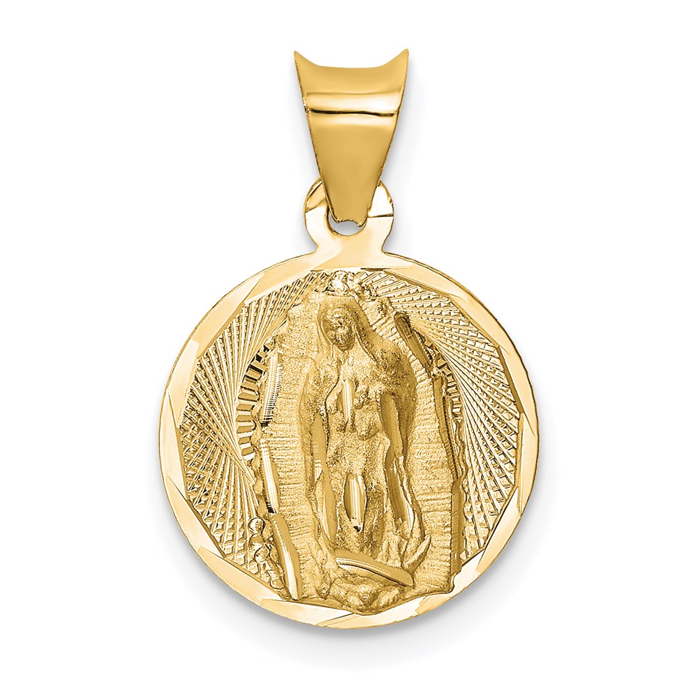 14K Yellow Gold Polished D/C Lady Of Guadalupe Circle Pendant
