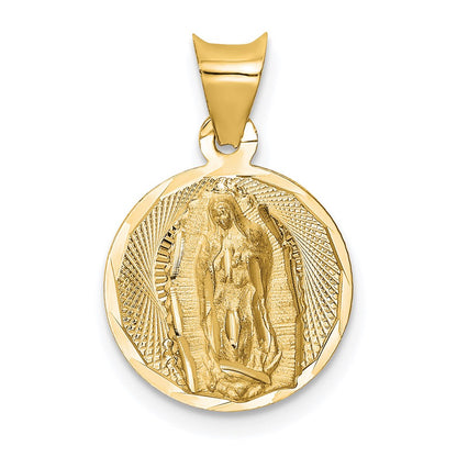 14K Yellow Gold Polished D/C Lady Of Guadalupe Circle Pendant