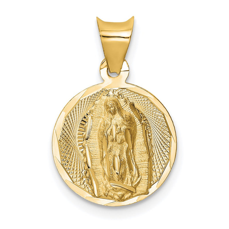 14K Yellow Gold Polished D/C Lady Of Guadalupe Circle Pendant
