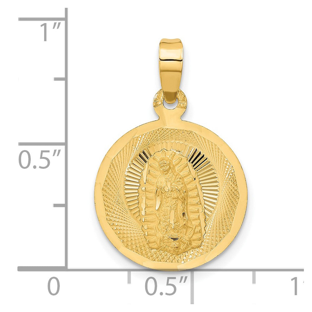 14K Yellow Gold Polished D/C Lady Of Guadalupe Circle Pendant