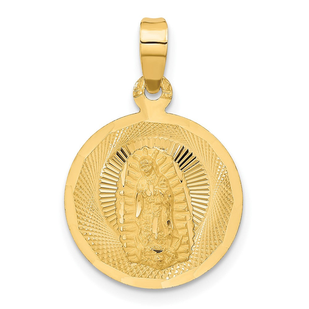 14K Yellow Gold Polished D/C Lady Of Guadalupe Circle Pendant