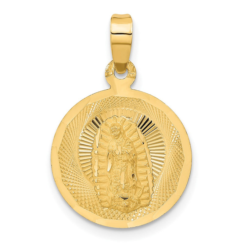 14K Yellow Gold Polished D/C Lady Of Guadalupe Circle Pendant