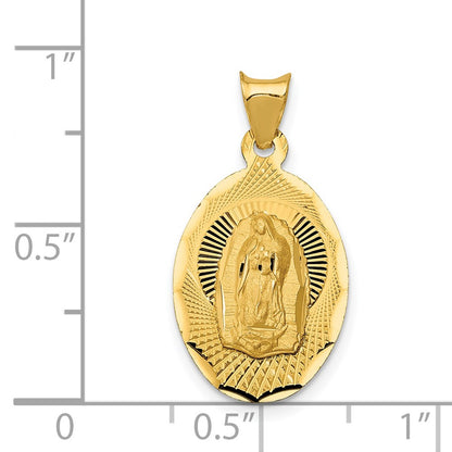 14K Yellow Gold Polished D/C Lady Of Guadalupe Oval Pendant