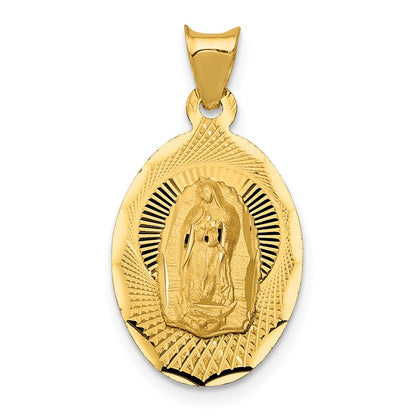 14K Yellow Gold Polished D/C Lady Of Guadalupe Oval Pendant