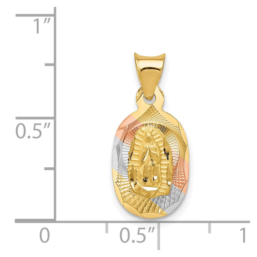 14K Yellow & Rhodium W/Rhodium D/C Lady Of Guadalupe Oval Pendant