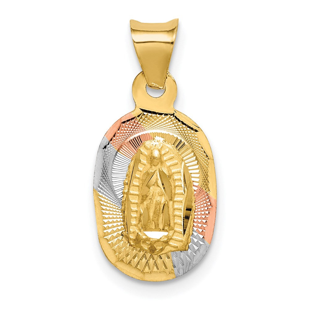 14K Yellow & Rhodium W/Rhodium D/C Lady Of Guadalupe Oval Pendant