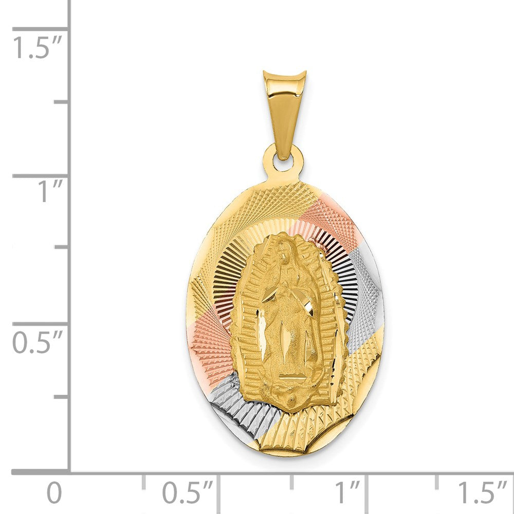 14k Yellow & Rhodium Gold w/Rhodium D/C Lady Of Guadalupe Oval Pendant