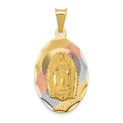 14k Yellow & Rhodium Gold w/Rhodium D/C Lady Of Guadalupe Oval Pendant