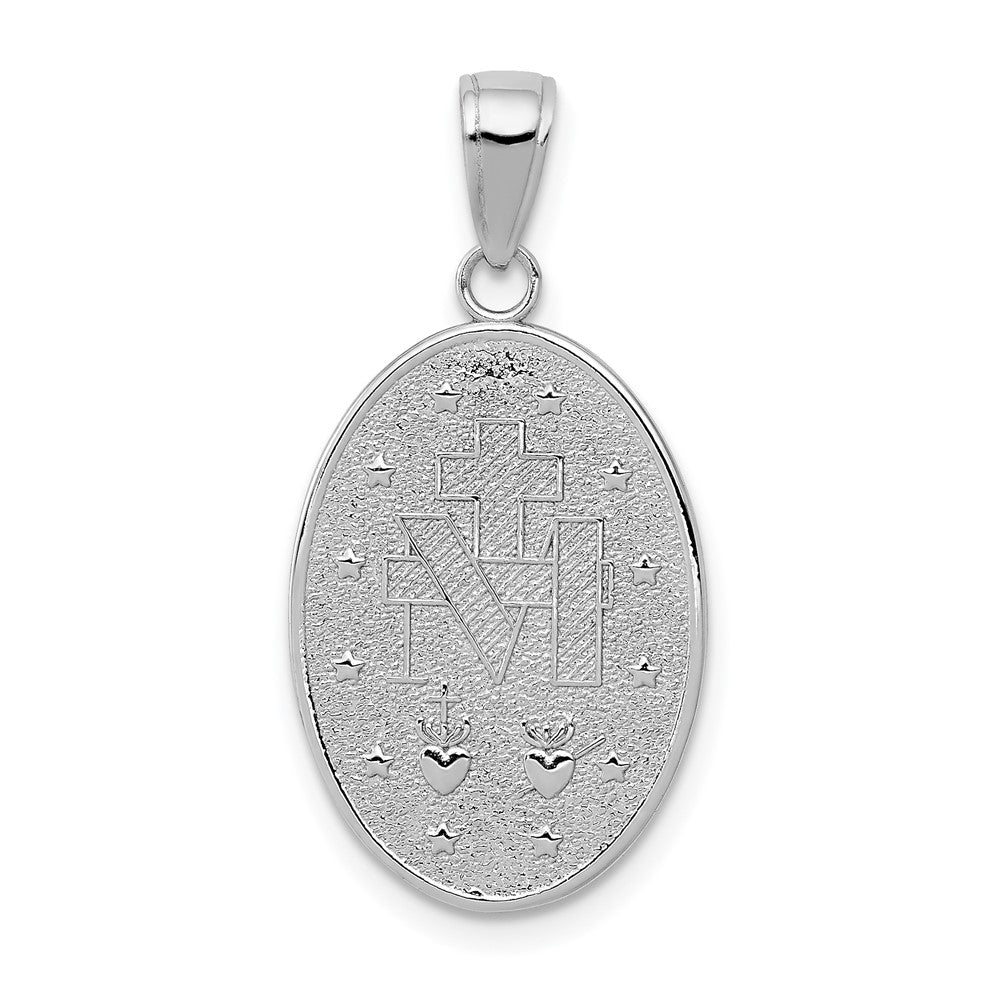 14k White Gold Polished & Textured Large Miraculous Medal Pendant