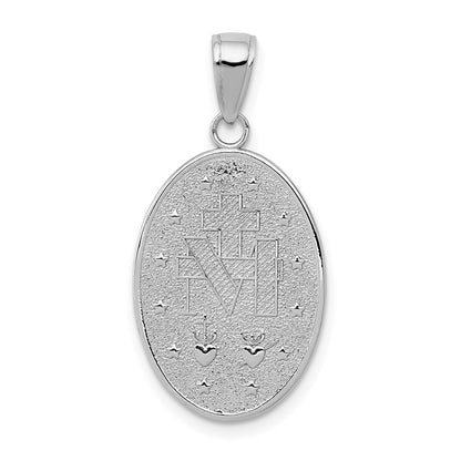 14k White Gold Polished & Textured Large Miraculous Medal Pendant