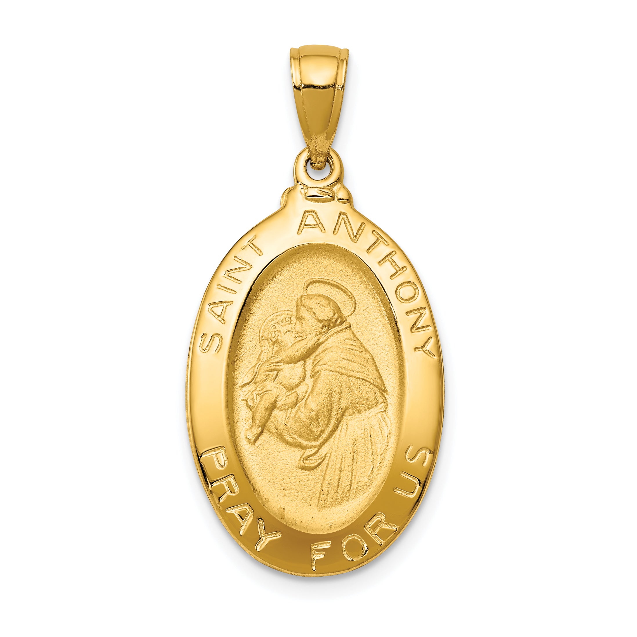 14K Yellow Gold Saint Anthony Oval Medal Hollow Pendant