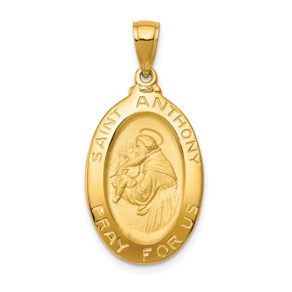14K Yellow Gold Saint Anthony Oval Medal Hollow Pendant