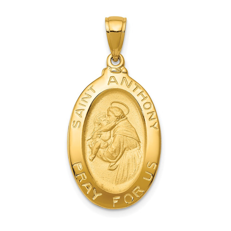 14K Yellow Gold Saint Anthony Oval Medal Hollow Pendant
