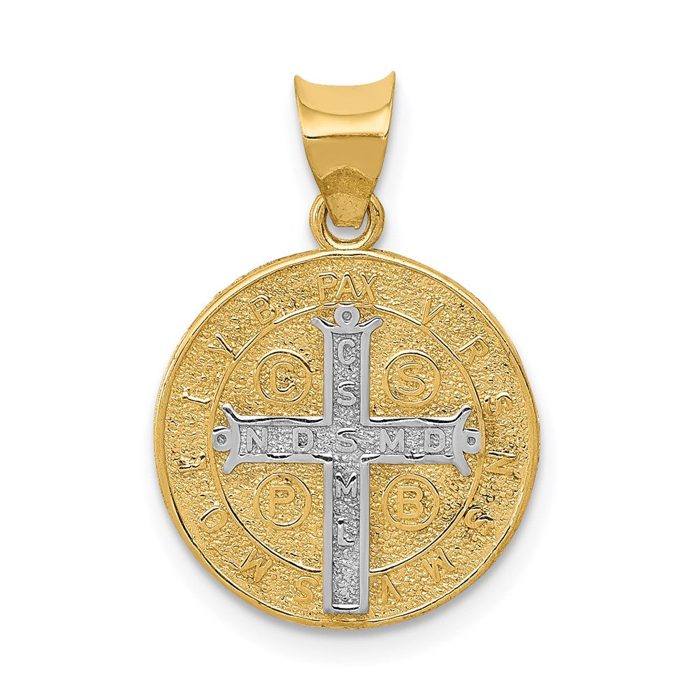 14K Yellow & Rhodium With Circle St. Benedict Medal Pendant