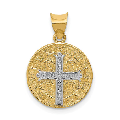14K Yellow & Rhodium With Circle St. Benedict Medal Pendant