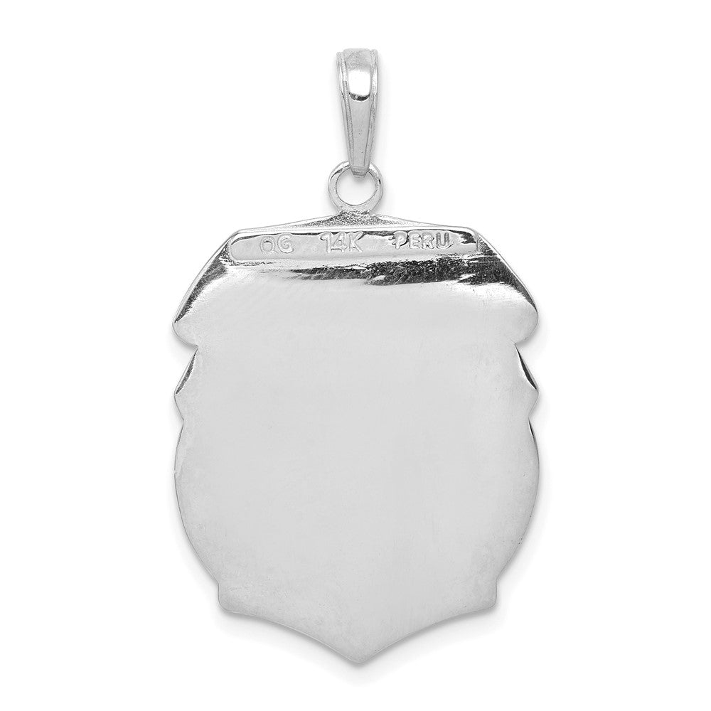 14k White Gold Polished Large Saint Michael Protect Us Medal Pendant