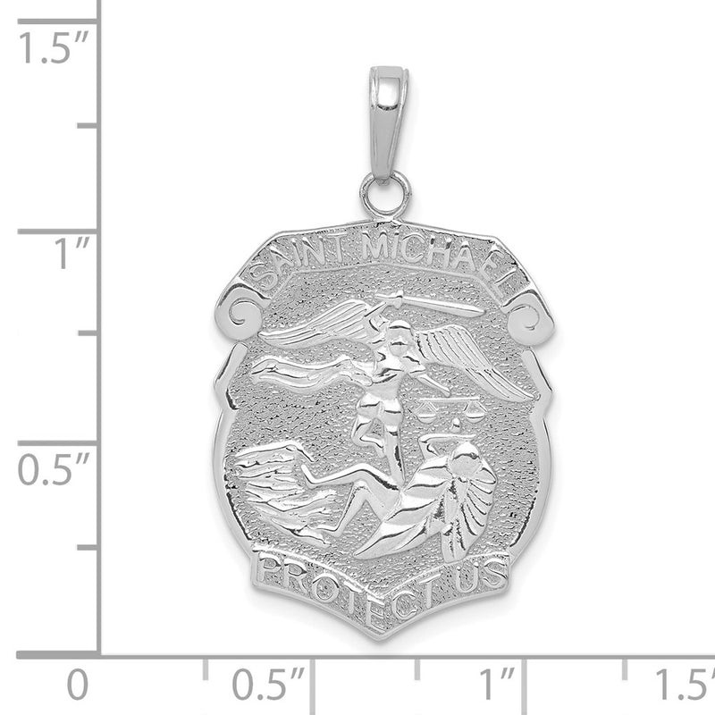 14k White Gold Polished Large Saint Michael Protect Us Medal Pendant