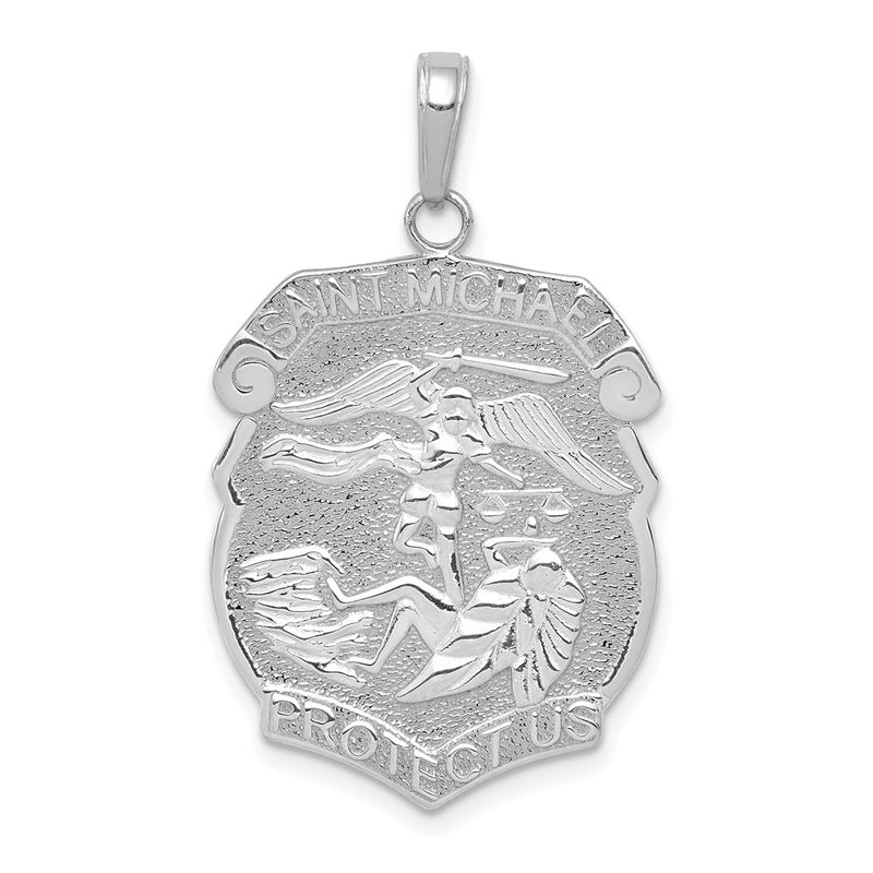 14k White Gold Polished Large Saint Michael Protect Us Medal Pendant