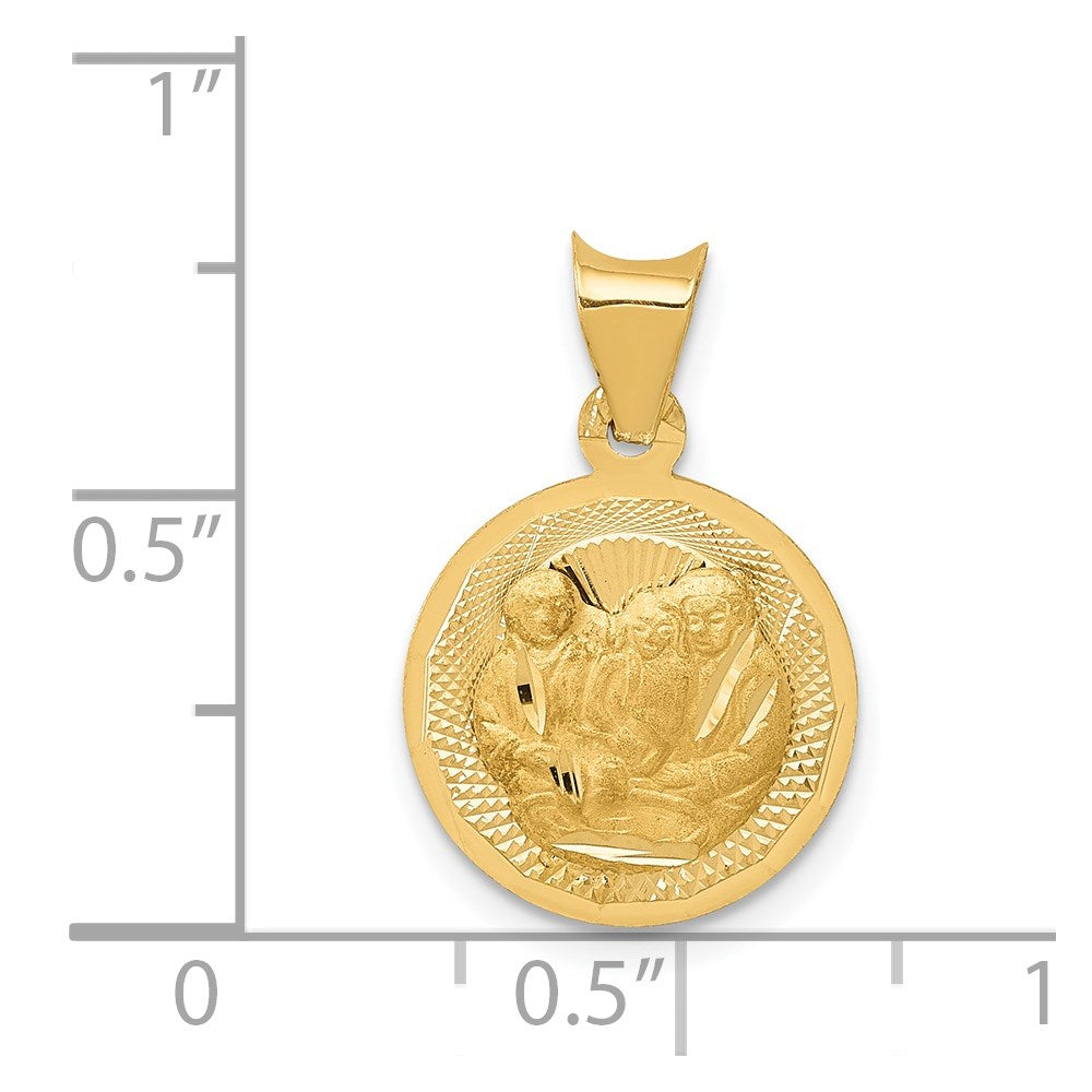 14K Yellow Gold Polished And D/C Baptism Circle Pendant
