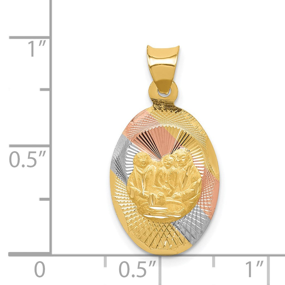 14K Yellow & Rhodium W/Rose And White D/C Baptism Oval Pendant