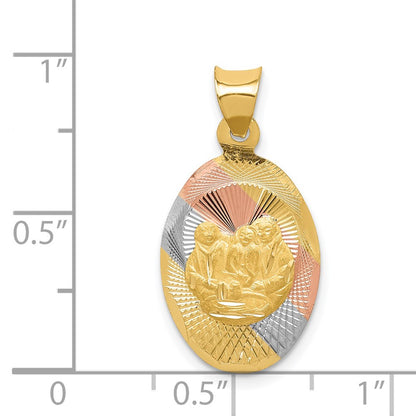 14K Yellow & Rhodium W/Rose And White D/C Baptism Oval Pendant