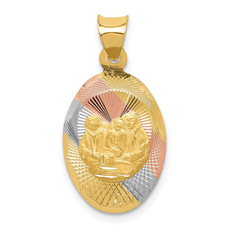 14K Yellow & Rhodium W/Rose And White D/C Baptism Oval Pendant