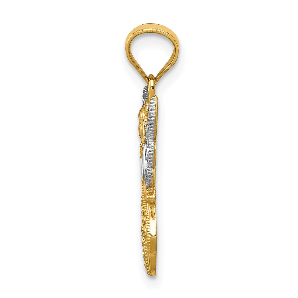 14K Yellow & Rhodium W/Rhodium Polished / Textured Angel Pendant