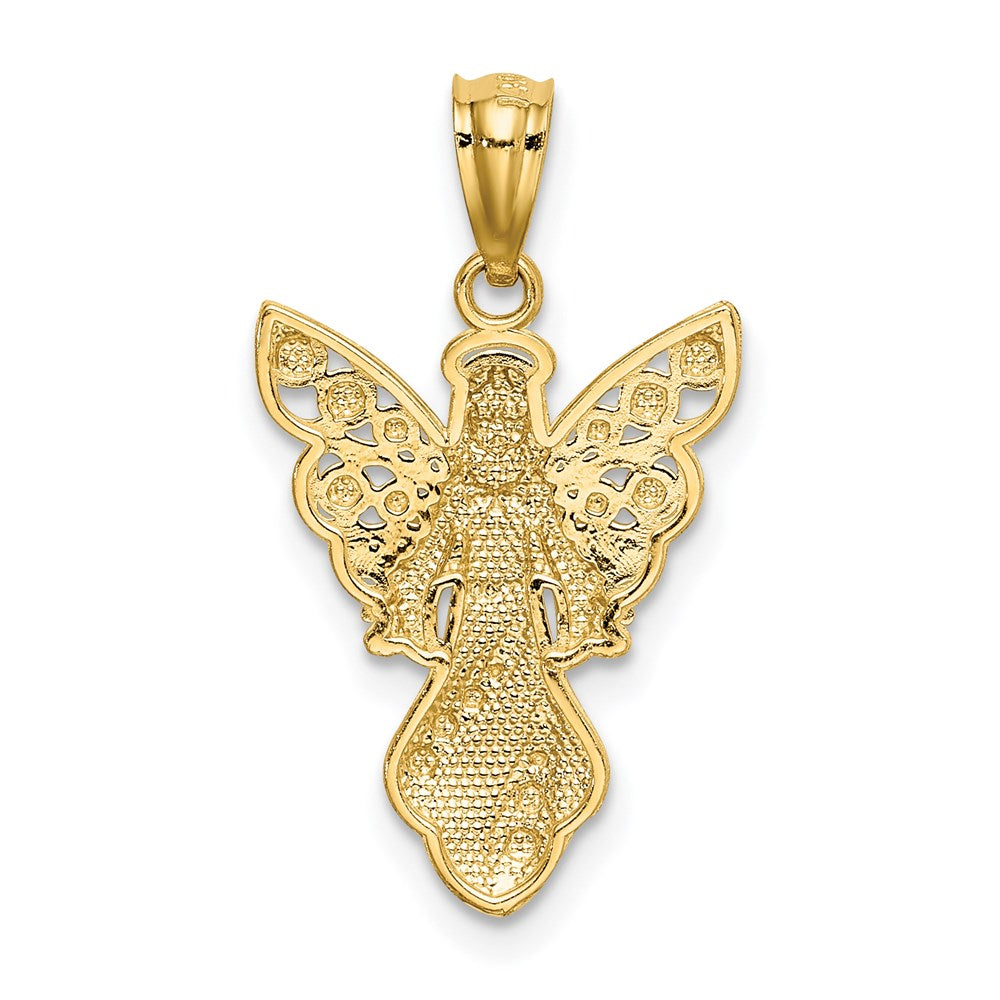 14K Yellow & Rhodium W/Rhodium Polished / Textured Angel Pendant