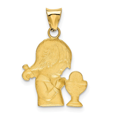14K Yellow & Rhodium W/Rhodium D/C Girl Communion Semi-Solid Pendant