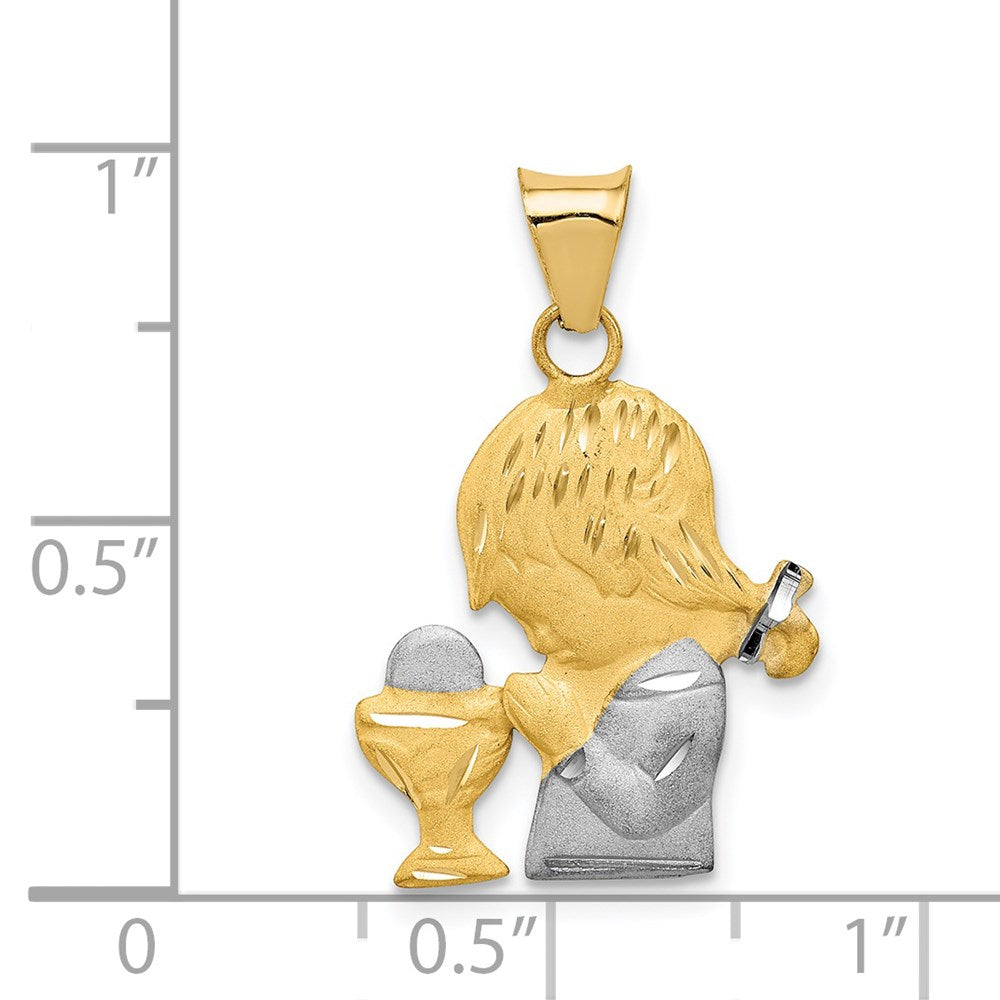 14K Yellow & Rhodium W/Rhodium D/C Girl Communion Semi-Solid Pendant