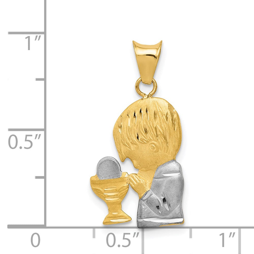 14K Yellow & Rhodium W/Rhodium D/C Boy Communion Semi-Solid Pendant