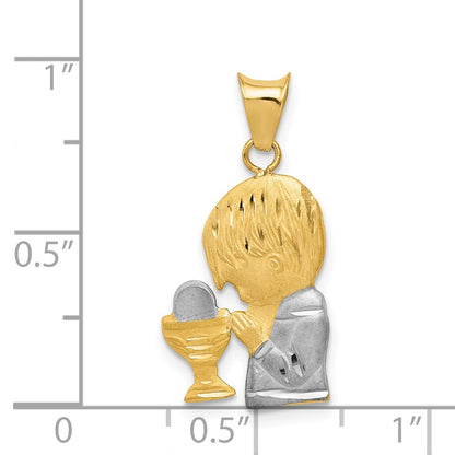 14K Yellow & Rhodium W/Rhodium D/C Boy Communion Semi-Solid Pendant