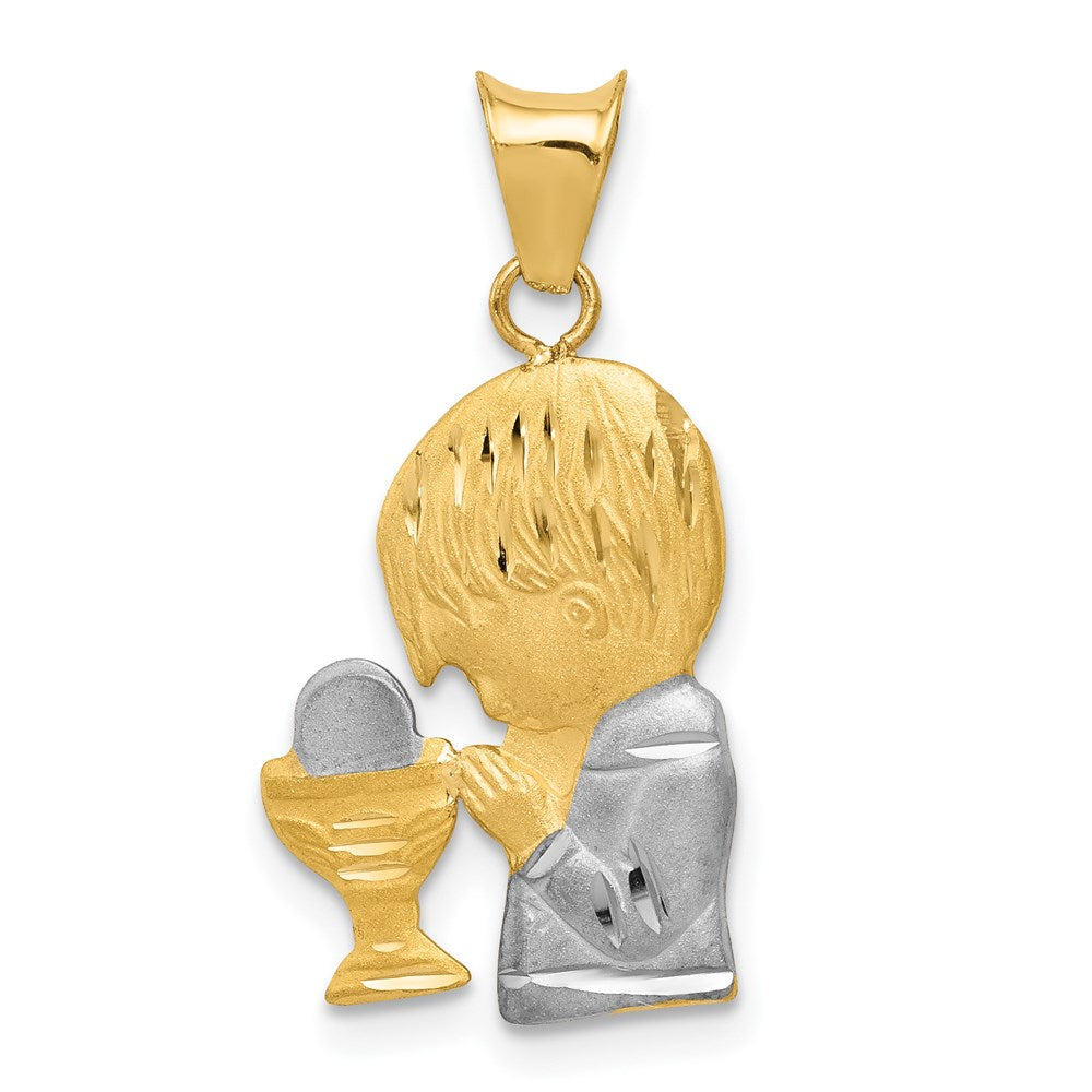 14K Yellow & Rhodium W/Rhodium D/C Boy Communion Semi-Solid Pendant