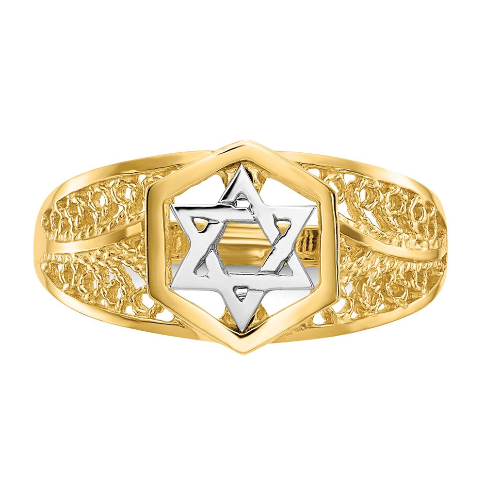14K Two Tone Polished Star Of David Ring