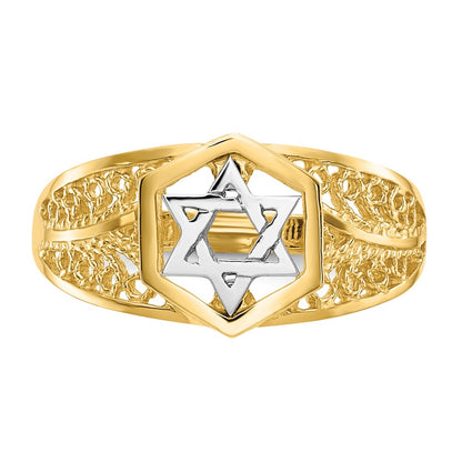 14K Two Tone Polished Star Of David Ring