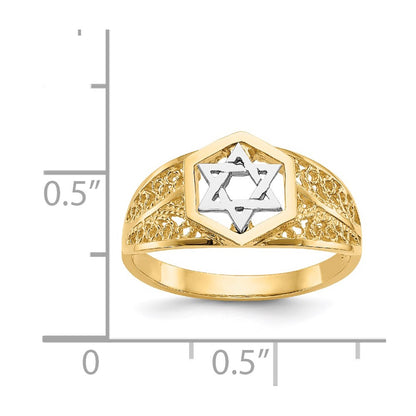 14K Two Tone Polished Star Of David Ring