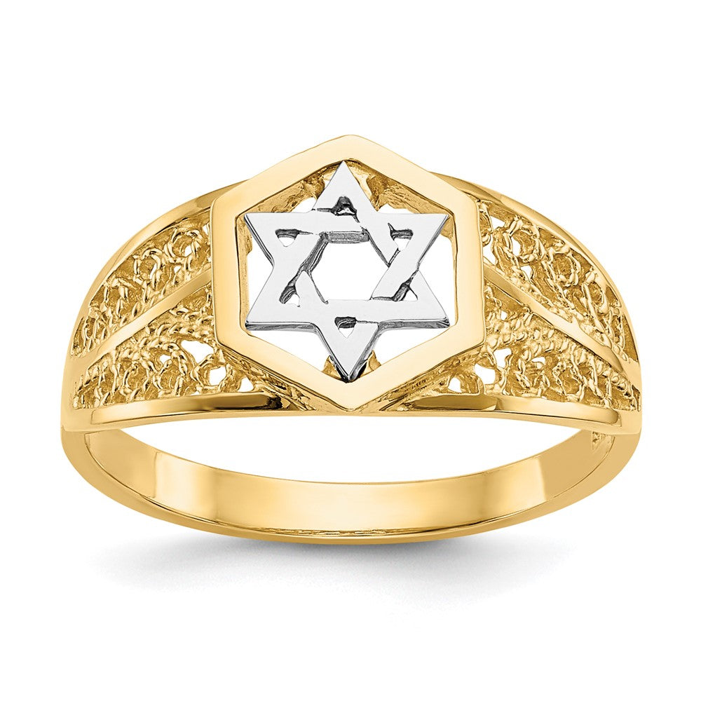 14K Two Tone Polished Star Of David Ring