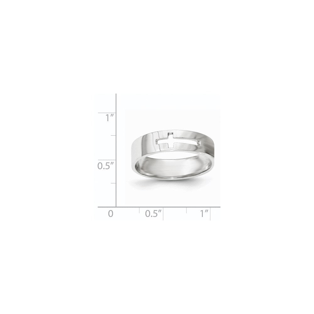 14k White Gold Polished Cut-out Cross Men's Ring