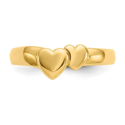 14K Yellow Gold Polished Adjoining Hearts Ring