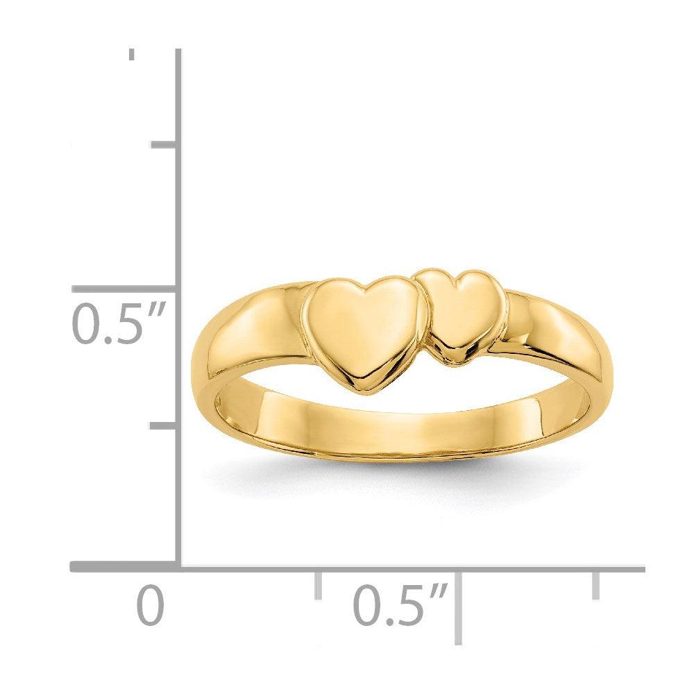 14K Yellow Gold Polished Adjoining Hearts Ring