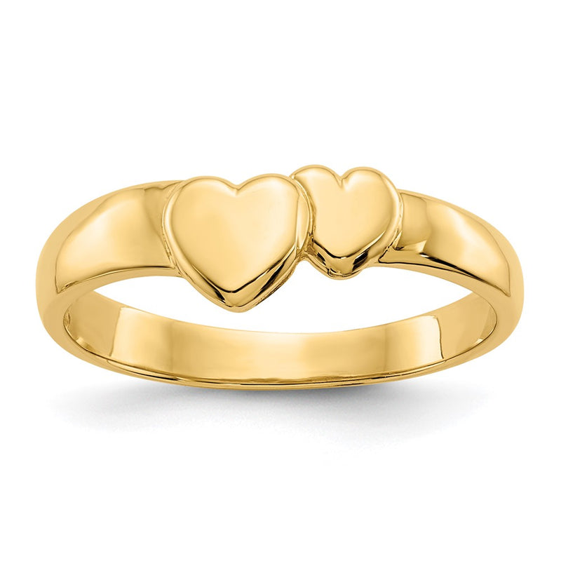 14K Yellow Gold Polished Adjoining Hearts Ring