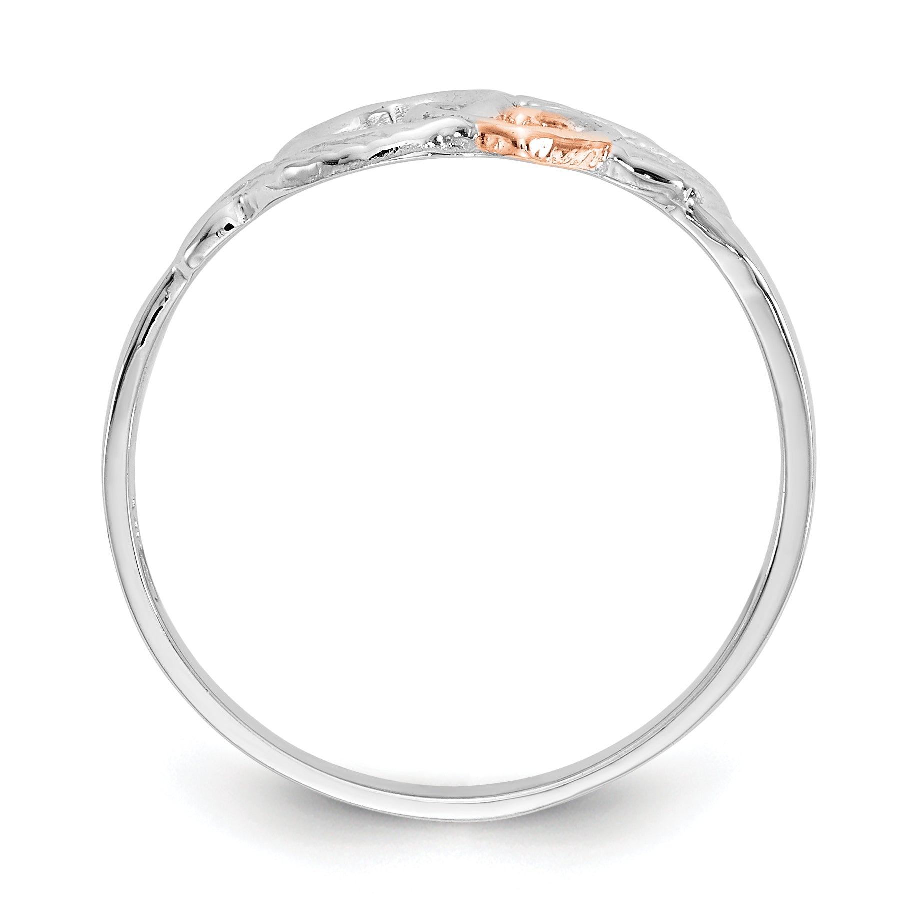 14K White Gold And Rose Plated Polished Hearts Leaves Ring