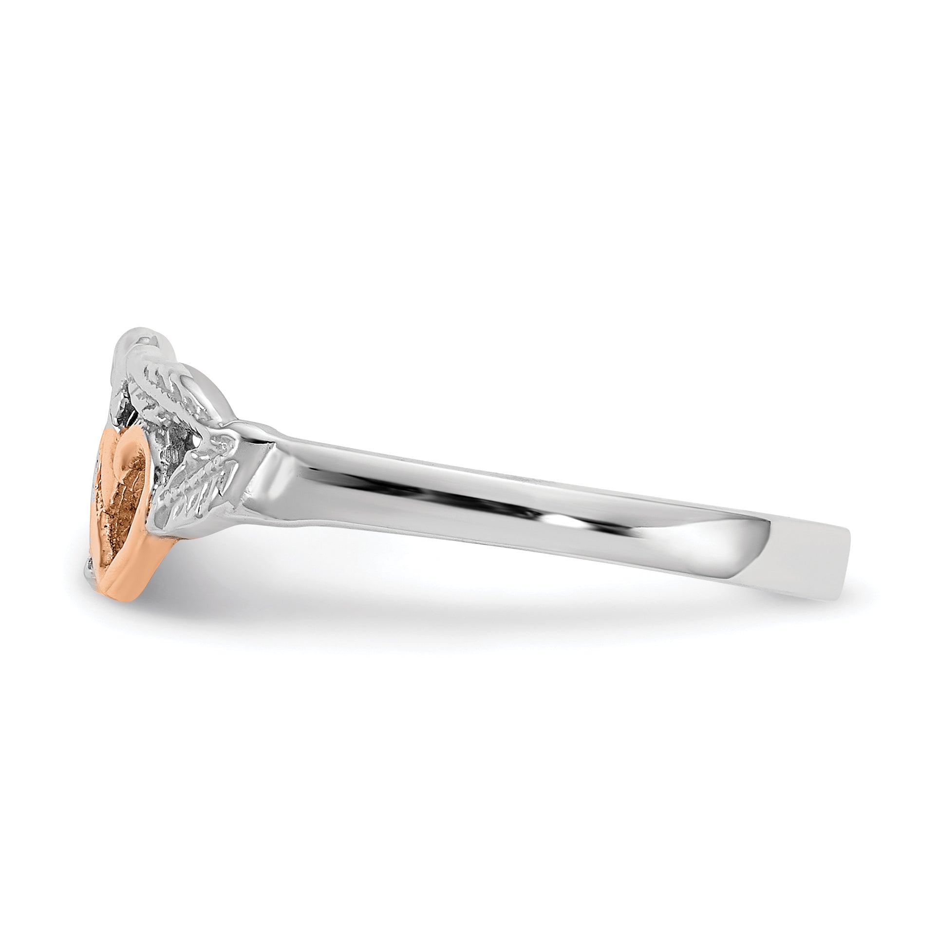 14K White Gold And Rose Plated Polished Hearts Leaves Ring