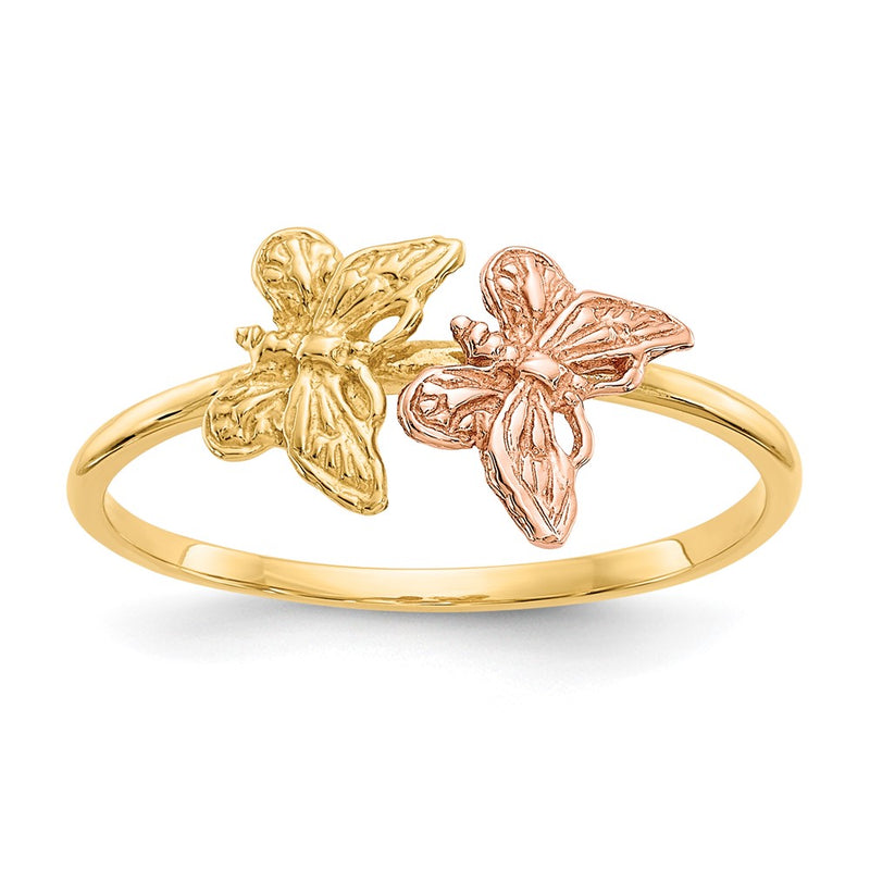14K Two Tone Polished Butterfly Ring