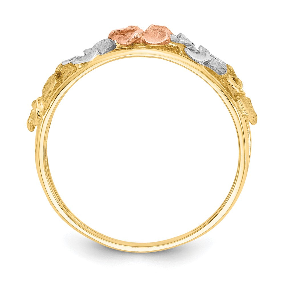 14K Two Tone & Rhodium Satin/Polished D/C Flower Ring