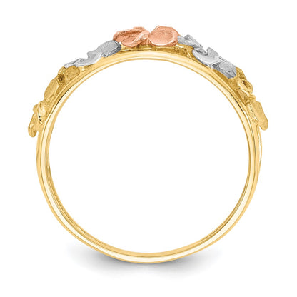 14K Two Tone & Rhodium Satin/Polished D/C Flower Ring