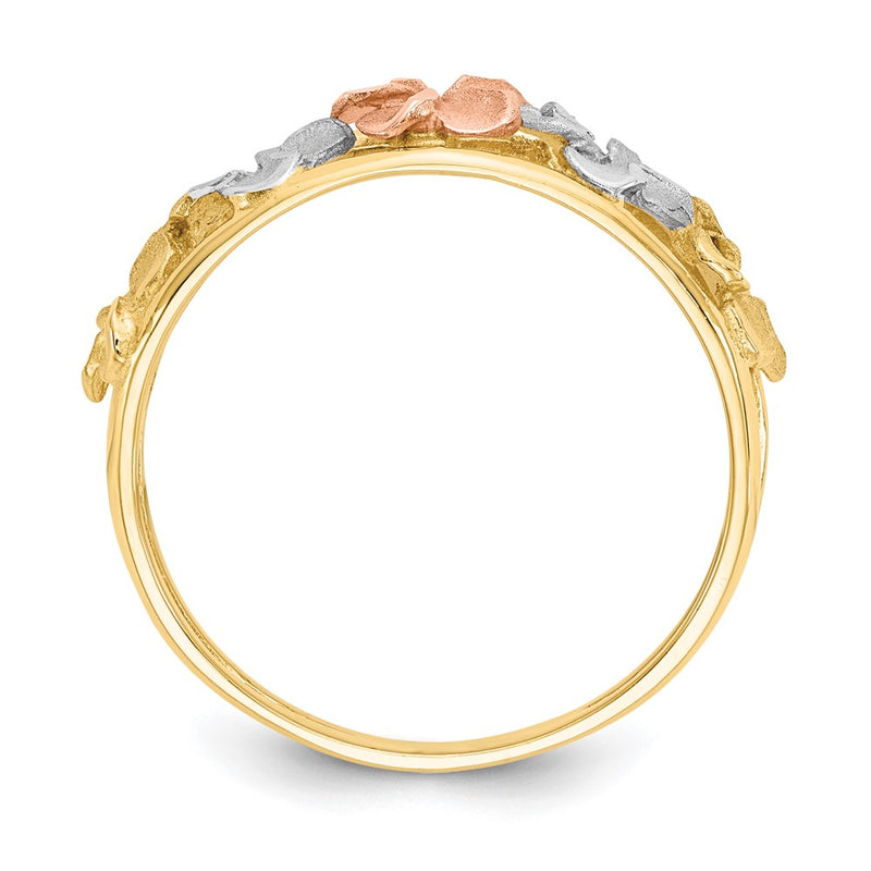 14K Two Tone & Rhodium Satin/Polished D/C Flower Ring