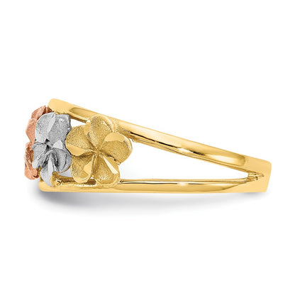 14K Two Tone & Rhodium Satin/Polished D/C Flower Ring