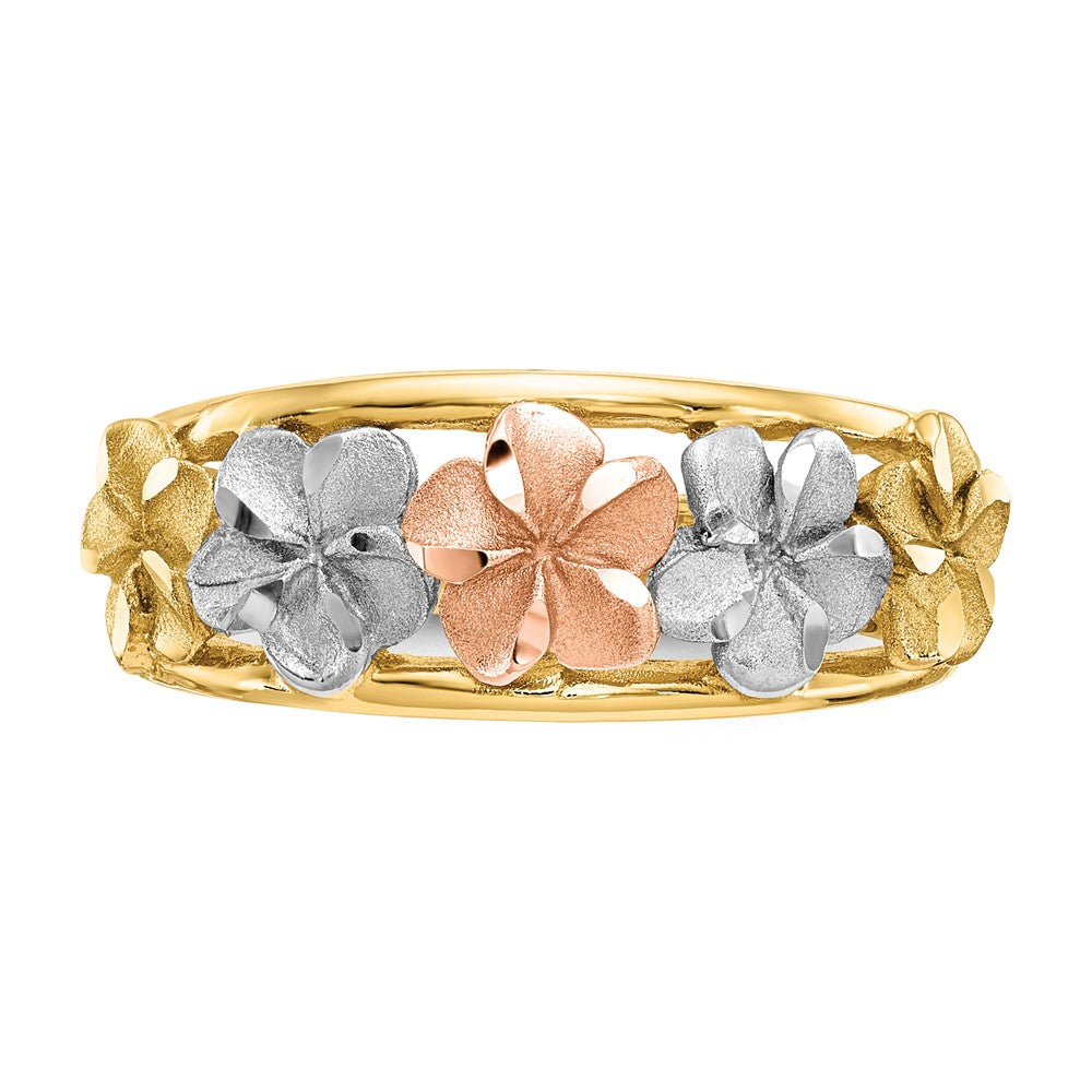 14K Two Tone & Rhodium Satin/Polished D/C Flower Ring