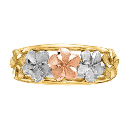 14K Two Tone & Rhodium Satin/Polished D/C Flower Ring